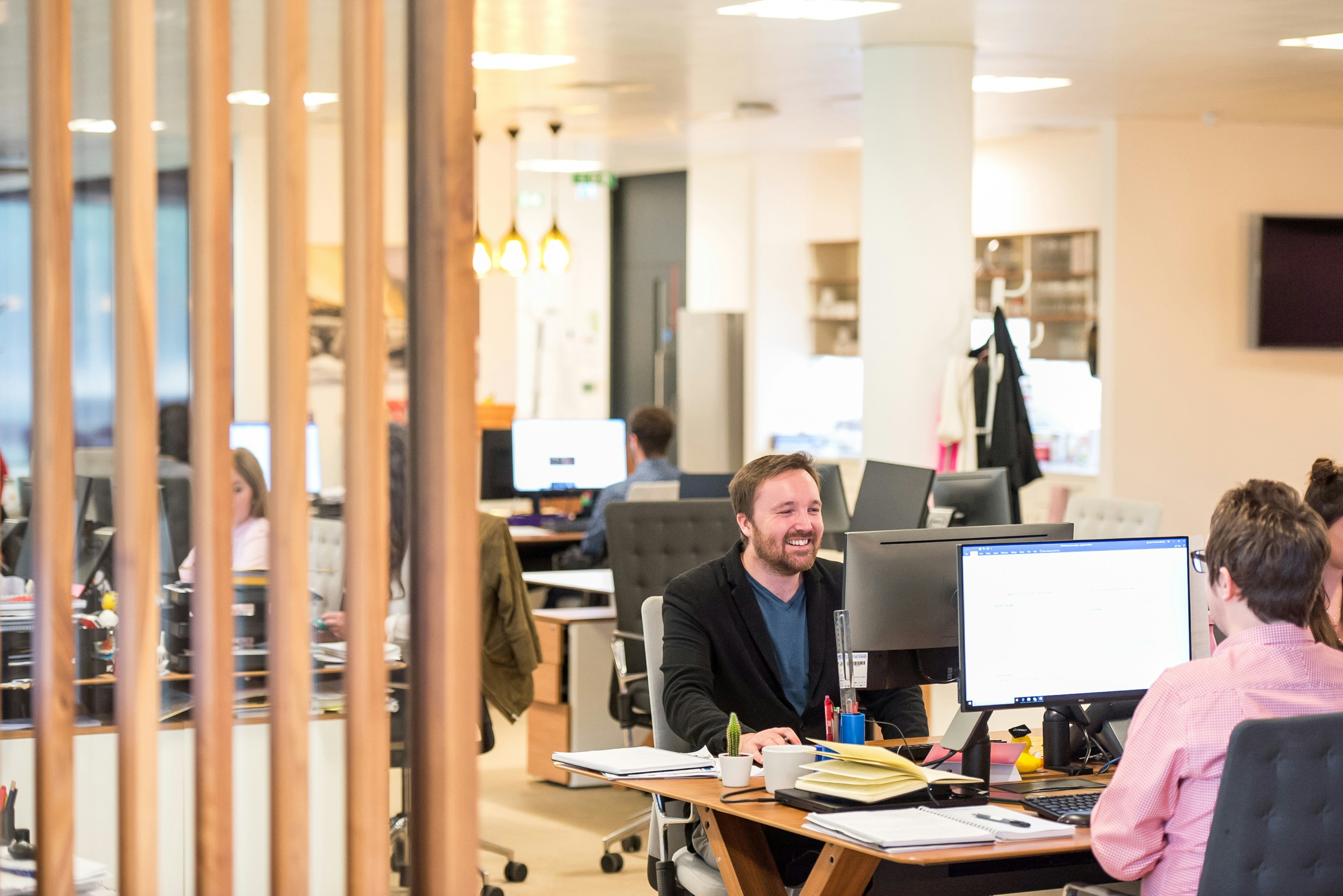 office talking people